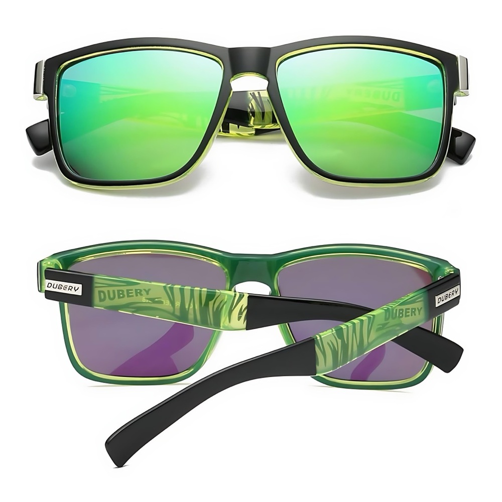 Polarized Square Sunglasses Men Women UV400 Sport Driving Shades Green Mirror - Picture 2 of 6